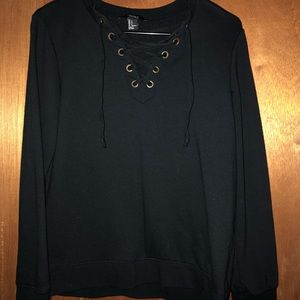 Black lace up sweatshirt